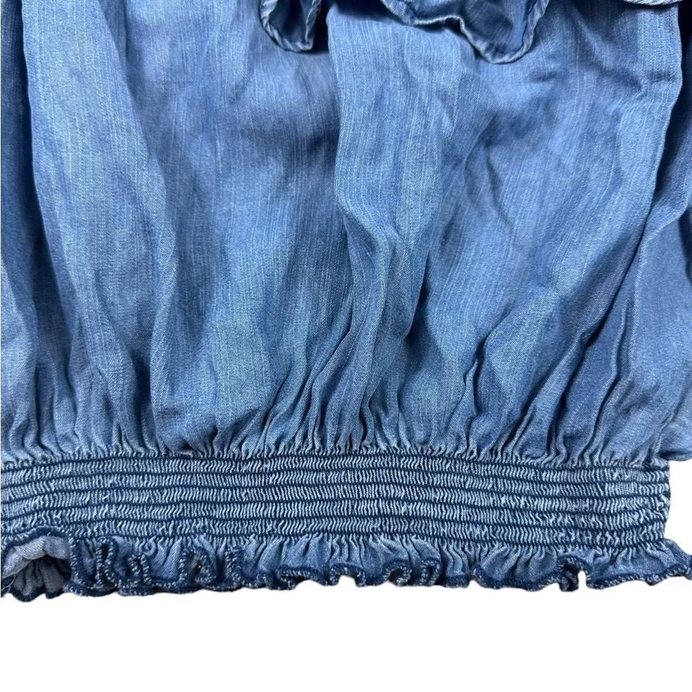 SNEAK PEEK: NWT Denim Ruffled Off-Shoulder Crop Top -Size Large